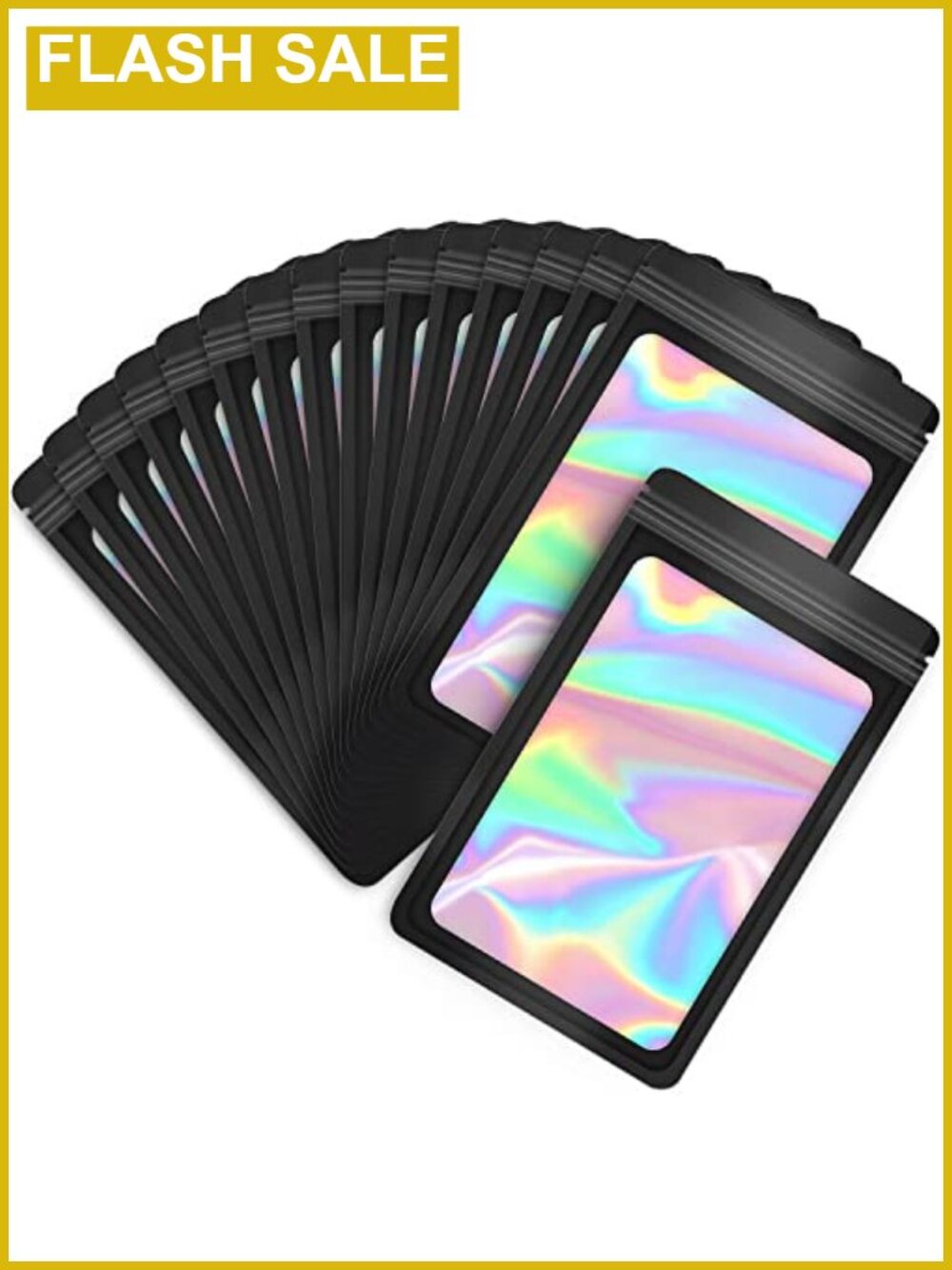 100 Pack Holographic Mylar Resealable Zip Bags 3x3 inch, Jewelry Candy Sample